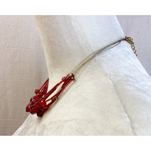 Chicos Red Gold Glass Beaded Multi strand Necklace - Picture 2 of 7